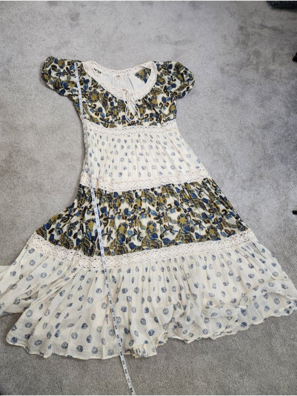 Free People Ivory Tiered Beautiful Boho Sun Chaser Midi Maxi Dress Size M Cotton - Picture 11 of 15
